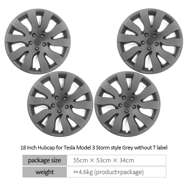 4PCS 18 Inch Automobile Hubcap for Tesla Model 3 Wheel Cap Full Cover Evs Accessories Storm Style Matte Black/Grey
