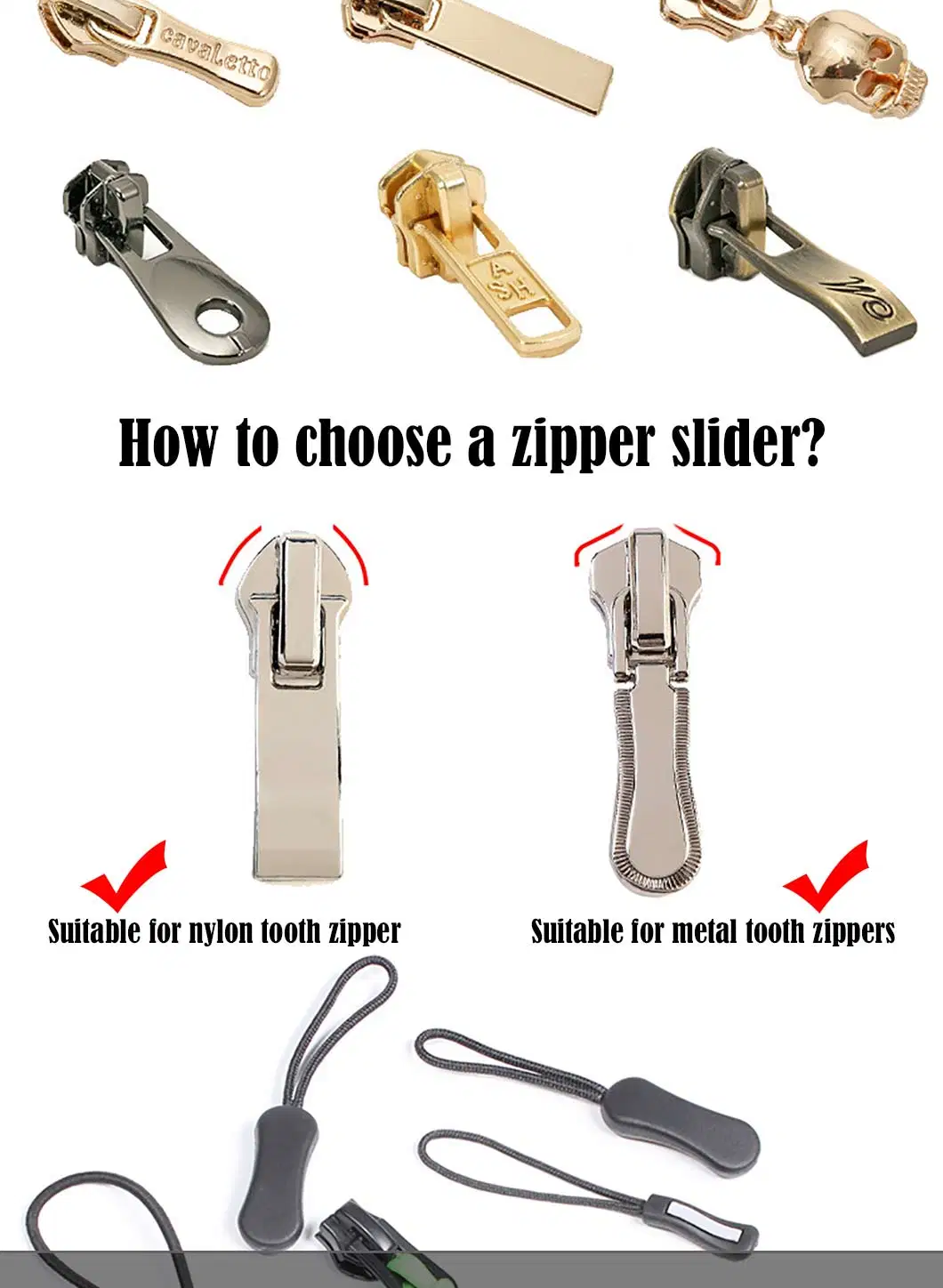 Wholesale Metal Gun Color Zip Puller Fancy Cstom Logo Zip Puller Zipper Slider Head