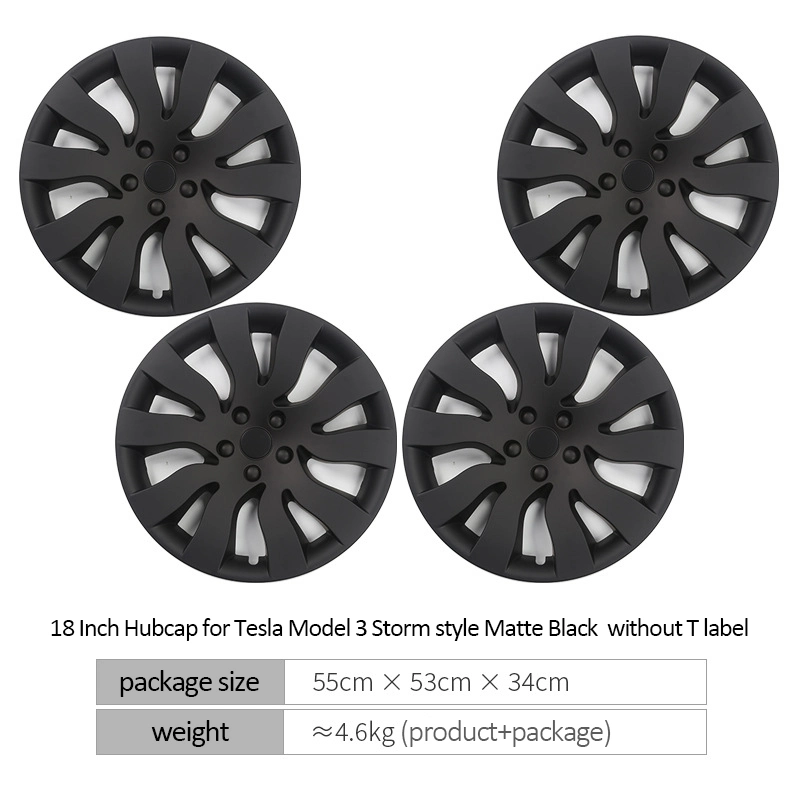 4PCS 18 Inch Automobile Hubcap for Tesla Model 3 Wheel Cap Full Cover Evs Accessories Storm Style Matte Black/Grey